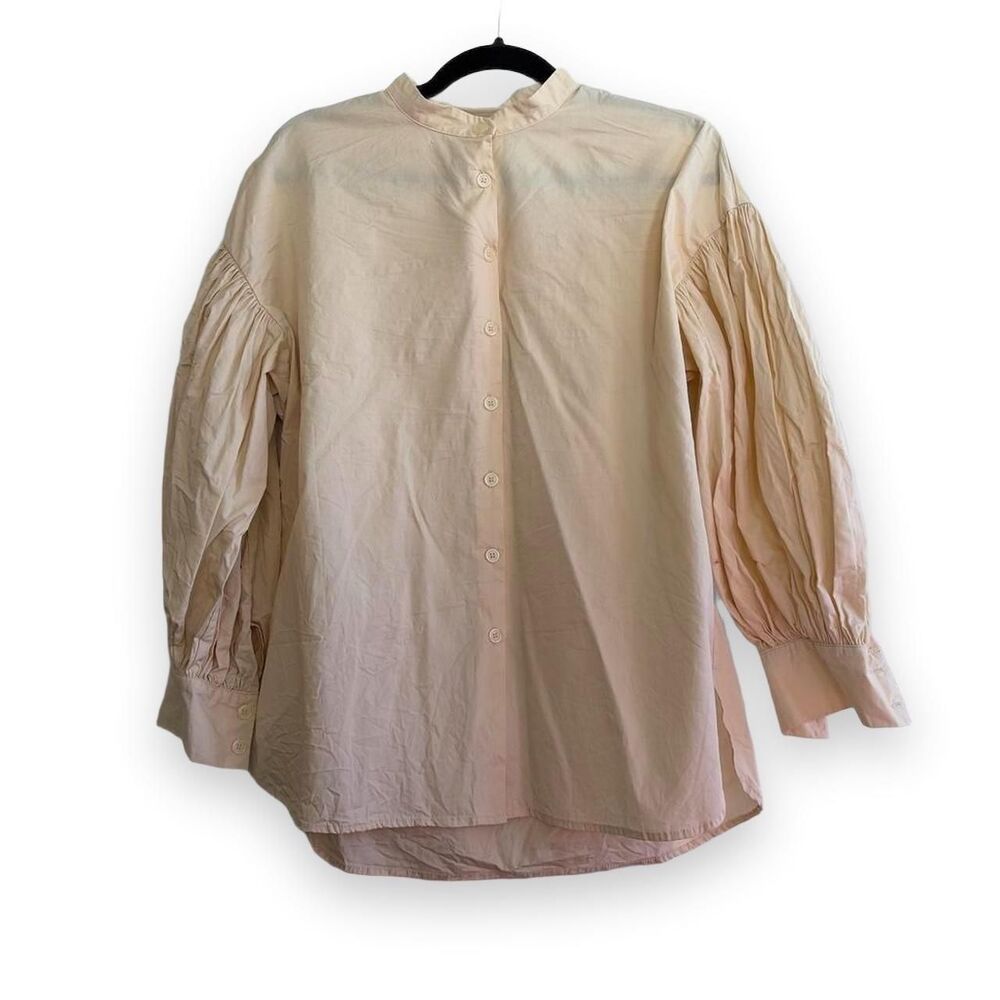 Butter Yellow Mandarin Collar Oversized Coquette Blouse - 100% Cotton, Medium